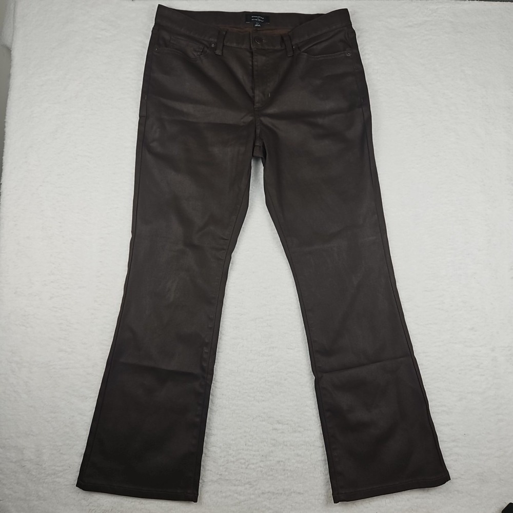 Banana Republic WashWell Womens Sz 12 Bootcut Coated Chocolate Brown Mid Pants